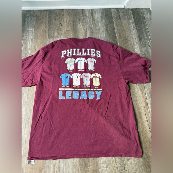 VTG PHILADELPHIA Phillies Legacy Throwback T-shirt Size 2XL Burgundy Blue White - Picture 6 of 6